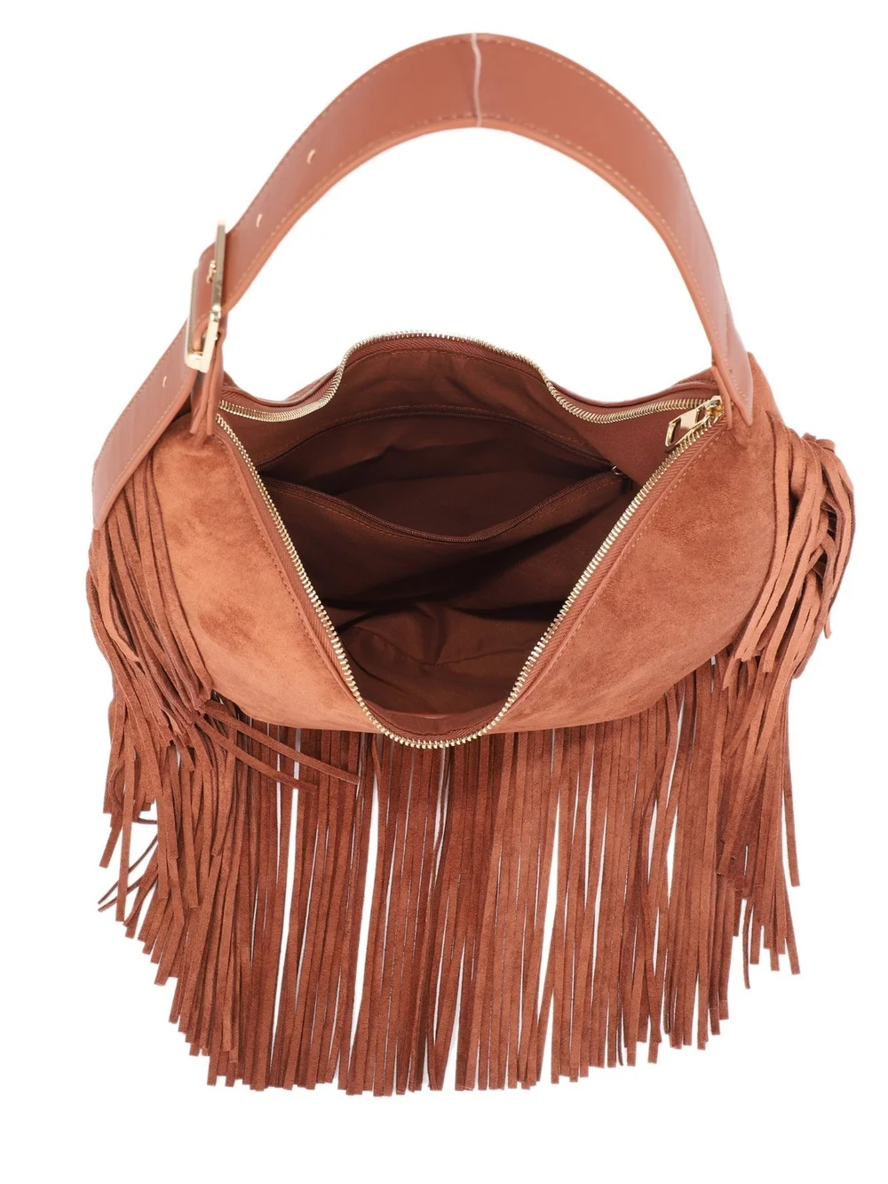 Suede Fringe Hobo Bag